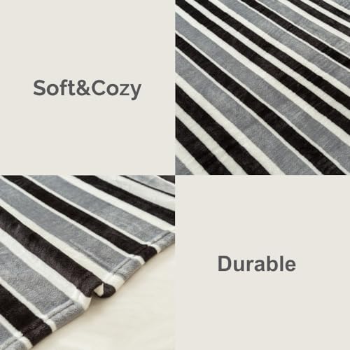 COOVA Oversized King Fleece Blanket 120x120 inches, Soft Cozy Warm Giant Extra Large 10'x10' Blanket for Bed, Sofa, Couch,Travel, Camping, California Huge Flannel Big Throw Blanket, Grey Stripes