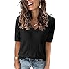 Arach&Cloz Women's Tops 2025 Spring Summer Short Sleeve Sweater Fashion Trendy Dressy Casual Outfit Versatile Knit Blouse