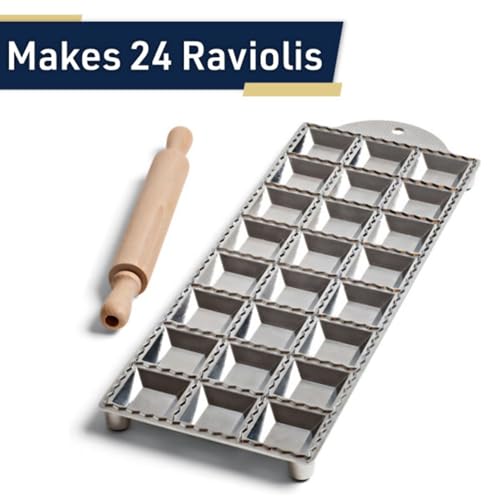 Ravioli Mold Pasta Cutter - Ravioli Cutter Makes 24 Square 2” Raviolis - Easy to Use Ravioli Maker with Wood Pasta Roller and Non-Slip Rubber Feet - Made in Italy Pasta Tools by Kings County Tools - Thumbnail 5