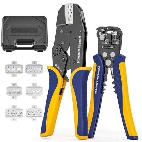 Men's Tool Gift: 6-in-1 Crimping Tool Kit with Wire Stripper and Interchangeable Dies