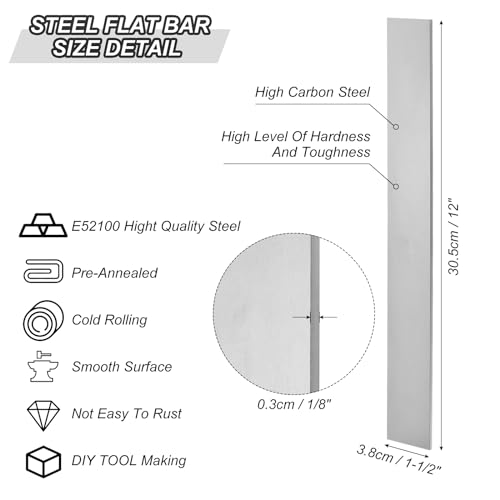 PATIKIL E52100 Stahl für Messerherstellung Stahl 12x1-1/2x1/8 Warmgewalzter Stahlblech für Heimwerker Roh Blech für Den Professionellen und Bastler Gebrauch
