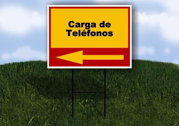 Carga de Teléfonos Spanish Red Yellow Left Arrow 1 Single Sided 18x24 in Yard Road Sign wStand