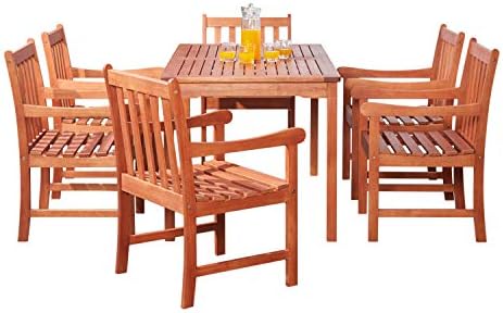 VIFAHRed Brown 7-Piece Wood Patio Dining Set