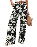 Angerella Womens Floral Pants Elastic Waist in The Back Wide Leg Palazzo Lounge Casual Pant Trousers Plus Size,3XL