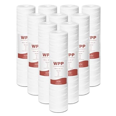 SimPure 20 x 4.5 Inch 5 Micron String Wound Sediment Water Filter Cartridge, Whole House Sediment Well Water Filter Replacement, Fits DB20P DB20P-3 (10 Pack)