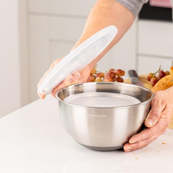 KitchenAid 2-teiliges Rührschüssel-Set mit Deckel, Edelstahl, rutschfester Boden, zum Backen, zur Zubereitung und Aufbewahrung von Lebensmitteln, langlebig, leicht zu reinigen, 17,5 cm und 22 cm