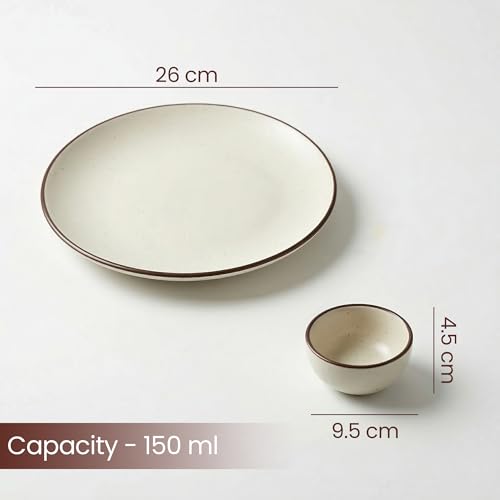Image of The Earth Store Creme Matte Ceramic Dinner Set, 18 Pieces Includes 6 Full Dinner Plates & 12 Vegetable Bowls Microwave and Dishwasher Safe,Dinner Sets | Crockery Set for Gifting & Dining