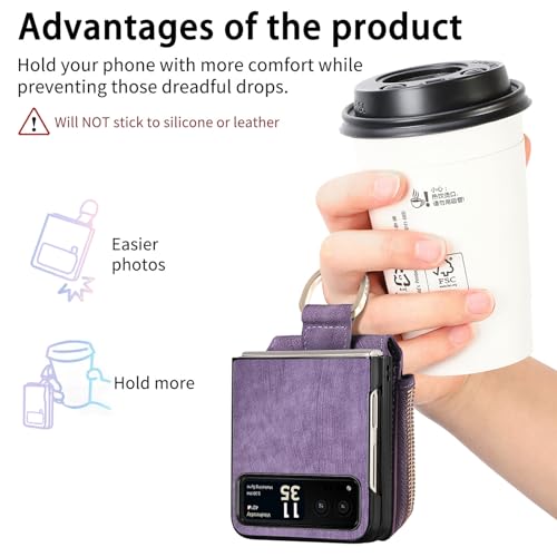 COQUE Shell Motorola Razr 40 Protective Cover,Magnetic Folding Zipper Wallet Card Slot Mobile Phone Leather Case for Motorola Razr 40-Purple - Image 2
