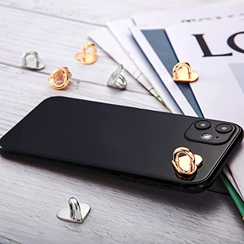 Moxweyeni 8 Pcs Cell Phone Finger Ring Adhesive Metal Phone Finger Grip Loop Stand Heart Grip Holder Phone Charm Hook For Diy Hanging Supplies (Gold, Silver) #TOP6