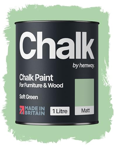 Hemway Chalk Paint Soft Green Furniture Paint 1L, Matt Finish Shabby Chic, Chalk Furniture & Walls, Quick Dry & 1 Coat