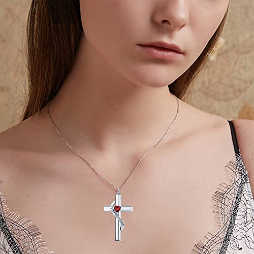 Soulmeet Infinity I Love You Forever Engraving Cross Locket Cremation Sterling Silver Urn Necklace For Ashes Keepsakes Necklace With Red Heart Crystal For Women Locket Necklace Christmas Gift Idea #TOP3