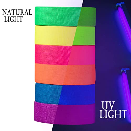 Jsiton 6 Colors Neon Gaffer Cloth Tape,Adhesive Black Light Tape Sets,Fluorescent Uv Blacklight Glow In The Dark Tape For Uv Party (0.6 Inch X 16.5 Feet X 6 Rolls) #TOP2