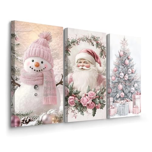 BJYCHG Pink Christmas Wall Decor 3 Pcs Santa Claus with