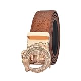 PYWJGZSX Cintura da Uomo, Pelle Di Coccodrillo con Strass Cavi Incisi, Fibbia Automatica con Fibbia a Cricchetto Stampata in Pelle Di Coccodrillo da Uomo, Cintura con Fibbia Automatica/Brown/120Cm/Wai