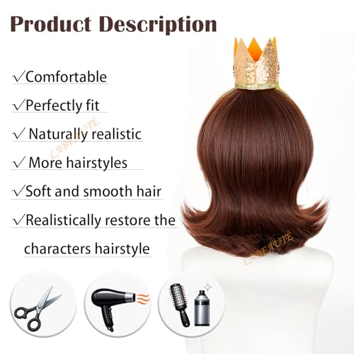 Image of LABEAUTE Brown Princess Cosplay Wig for Women, Short Flipped 60's 70's Retro Synthetic Wig Heat Resistant Pre-Styled Costume Hair for Halloween Anime Convention Party Dress Up