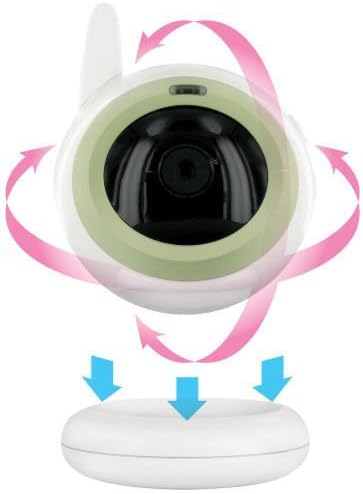 Levana BABYVIEW20 Camera with arrows indicating rotation and base attachment