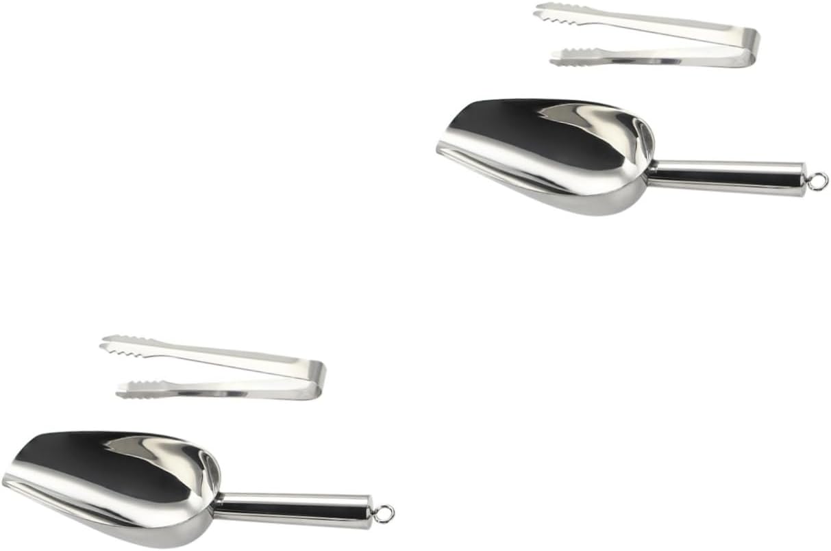 Unomor 2sets Stainless Steel Ice Scoop and Tongs Ergonomic Ice Utensils Kitchen Use Scoop Tong for Easy and Comfortable Grip