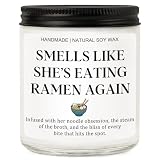 RIZOOCE Funny Ramen Gifts for Women College Girls - Smells Like She's Eating Ramen Again Lavender Candle Foodie Gag Gifts for Bestie, Scented Soy Wax Novelty Present