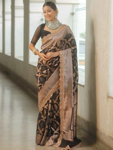 Image of SGF11 Women's Kanjivaram Pure Soft Silk Saree With Blouse Piece