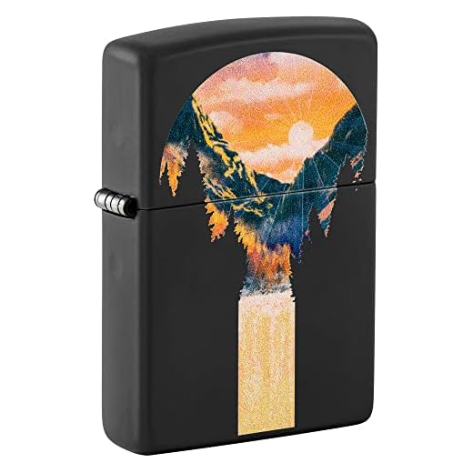 Zippo Unisex-Adult Black Light Lighters, Black Matte Mountain Waterfall