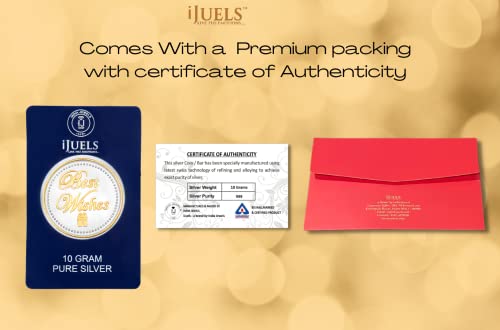 Image of I JUELS ; LIVE THE EMOTIONS 10 gram silver coin 'BEST WISHES' inscribed silver coin with 18kt gold. Temper proof pack.