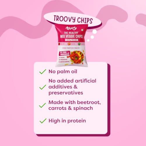 Image of Troovy Healthy Masala Vegetable Chips | Tasty & High Protein Snacks | 30% Of Protein Needs | No Palm Oil, Cholesterol or Trans Fats | 70g (Pack of 10)