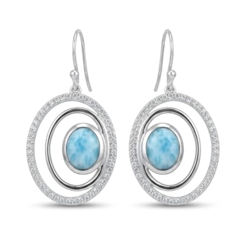 Natural Dominican Larimar 925 Solid Sterling Silver Earrings 35mm
