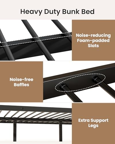 Full Over Full Metal Bunk Bed for Adults & Kids, Convertible to 2 Separate Full Size Beds, Heavy Duty Bunk Bed Frame with Full-length Guardrail & EVA Padded Ladder, No Box Spring Needed, Black