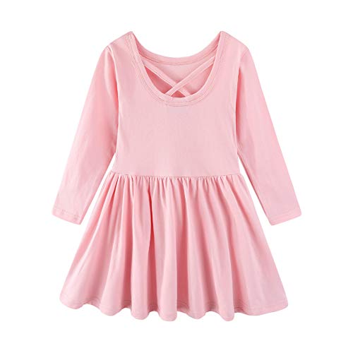Mud Kingdom Long Sleeve Plain Swing Dress for Little Girls Backless Cotton2
