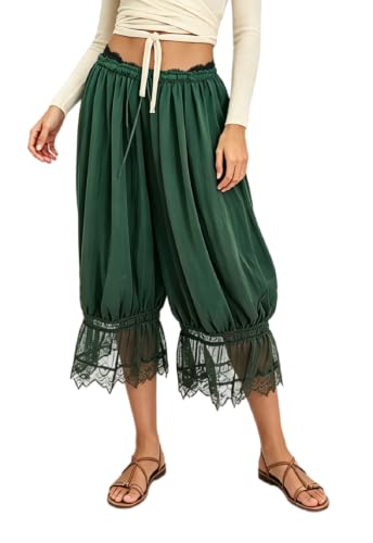 Image of UAURORAO Women Lace Trim Bloomer Pants Flowy Culottes Pantaloons Bloomers