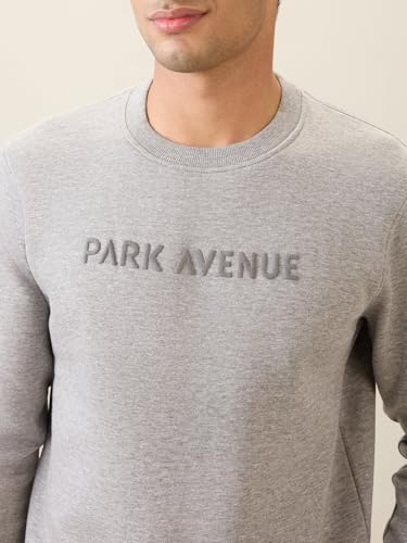 Image of Park Avenue Men Full Sleeve Slim Fit Solid Pattern Cotton Polyester Blend Regular Neck Regular Neck Casual Sweatshirt
