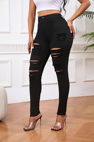 LONGBIDA Skinny Ripped Jeans for Women High Waisted Stretch Butt Lifting Jeans Slim Fit Distressed Denim Pants Jeggings Jeans