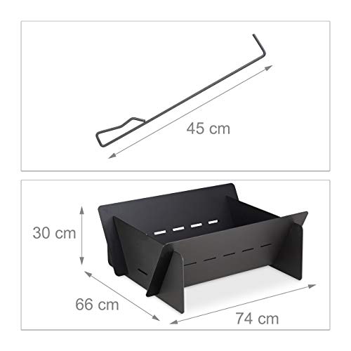 Relaxdays Vuurschaal, massief & zwaar, om in te steken, incl. pookhaak, design open haard tuin, 3 mm staal, zwart - Image 5