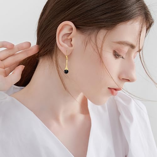 Sterling Silver and 18K Yellow Gold Plated Filigree Drop Earrings with Black Onyx Stone - Leverback Design, Perfect for Women's Jewelry Gifts2