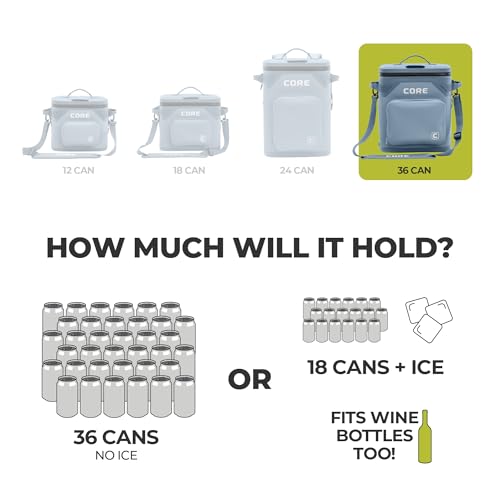 Image of CORE Magnetic Leak Proof Soft Cooler with Waterproof Zipper | Insulated Bag Portable Ice Chest Box | Best Soft Cooler for Food & Beverages for Tailgating, Car Camping, Travel, and Family Beach Picnics