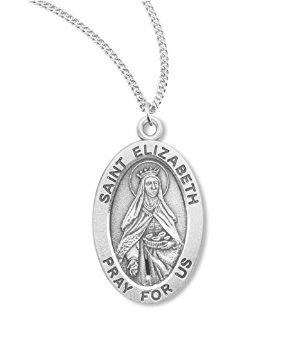 BERTOF SAINT ELIZABETH STERLING SILVER Medal 7/8" Oval With Chain & Copyrighted Paul Herbert Blessing SILPATRON Series