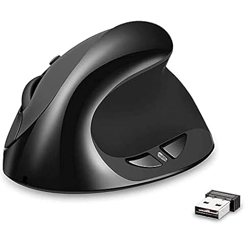 AURTEC Vertical Mouse, Rechargeable 2.4G Wireless Ergonomic Mice with USB Receiver, 6 Buttons and 3 Adjustable DPI 800/1200/1600, Black Cover