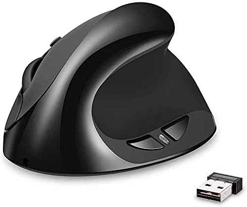 Vertical Mouse, AURTEC Rechargeable 2.4G Wireless Ergonomic Mice with USB Receiver, 6 Buttons and 3 Adjustable DPI 800/1200/1600, Black
