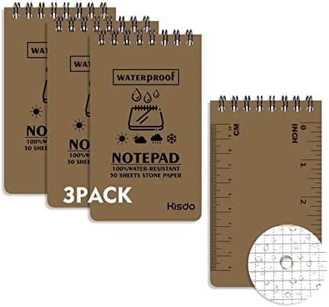 Kisdo Waterproof Notebook Police Notepad 3 x 5 Notebook Write in the Rain Pocket Notebook All-Weather Spiral Memo Paper Notepad Waterproof pad Brown Note book 3 Pack