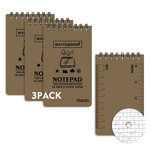 Kisdo Waterproof Notebook Police Notepad 3 X 5 Notebook Write In The Rain Pocket Notebook All-Weather Spiral Memo Paper Notepad Waterproof Pad Brown Note Book 3 Pack #TOP6