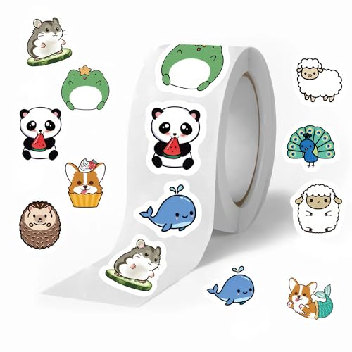 Gnfgika 500 Pcs Animal Stickers,10 Sheets Graphic Cute Animals Cartoon Decal Roll Self Adhesive Seals Stickers cover
