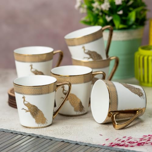 Image of Clay Craft Fine Ceramic Rock Coffee Mug Set of 6-160 Ml Each, Mugs for Coffee, Cups Set, Ideal for Gifting, Perfect for Home & Office, Elegant Ceramic Tea Cup Set (E610)
