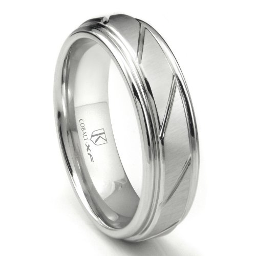 Cobalt XF Chrome 8MM Diamond Cut Ribbed Wedding Band Ring