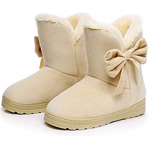 LFHT Women's Winter Suede Snow Ankle Boots Faux Fur Flat Warm Shoes (7 B(M) US, Beige) Cover