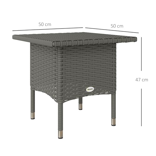 Outsunny Rattan Side Table, Outdoor Coffee Table with Plastic Board Under the Full Woven Table Top for Patio, Garden, Balcony, Grey 3 Outsunny Rattan Side Table, Outdoor Coffee Table with Plastic Board Under the Full Woven Table Top for Patio, Garden, Balcony, Grey - Image 3