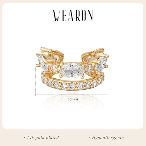 WEARON Ear Cuff Earrings for Women, Ear Cuffs Non Piercing, 14K Gold Plated Jewelry Zircon Diamond Turquoise Earrings Hypoallergenic Jewelry Gifts for Woman4