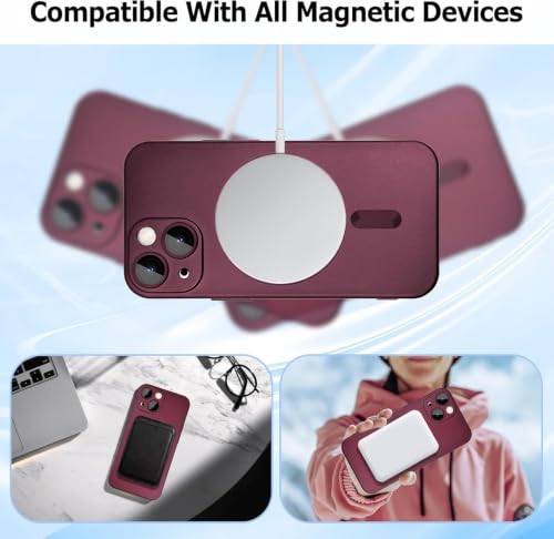 Image of DIZORO Magnetic Case for iPhone 15 Compatible with MagSafe Built-in Camera Lens Protector Slim Soft Silicone Bumper Shockproof Metallic Luster Back Cover Phone Case Wine Red