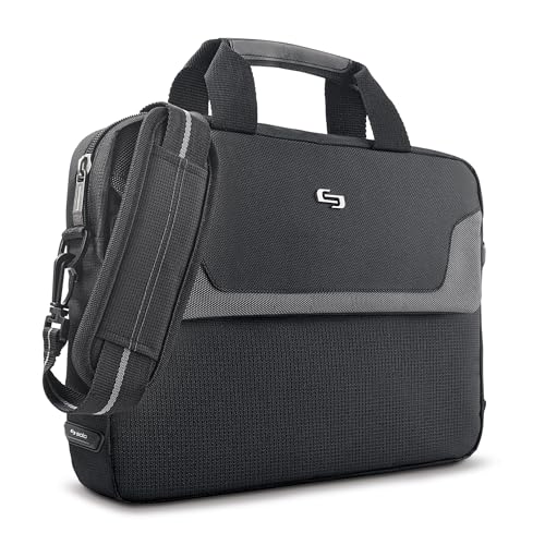 Solo New York Briefcase - Laptop Carrying Bag for Women & Men, Brief for Travel & Work, Full Length Front Pocket, Adjustable Shoulder Strap, Fits 14" Computer - Flatiron Slim, Black
