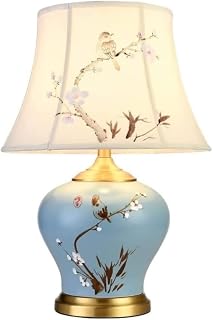 Desk Lamp Chinese Vintage Ceramic Table Lamps Light Bedroom Bedside Nightstand for Living Room Office(Button Switch,39 * 58cm)