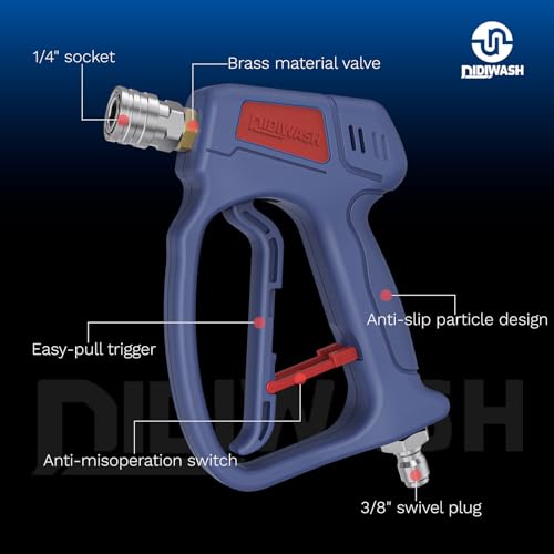 Image of Swivel Pressure Washer Gun with Smoooth Rotate 3 /8 inch Plug,4500PSI Short Power Washer Gun with 1 /4 inch Socket Adapted to Foam Cannon,Pressure Washer Handle Include Spray Nozzle Hose Connector